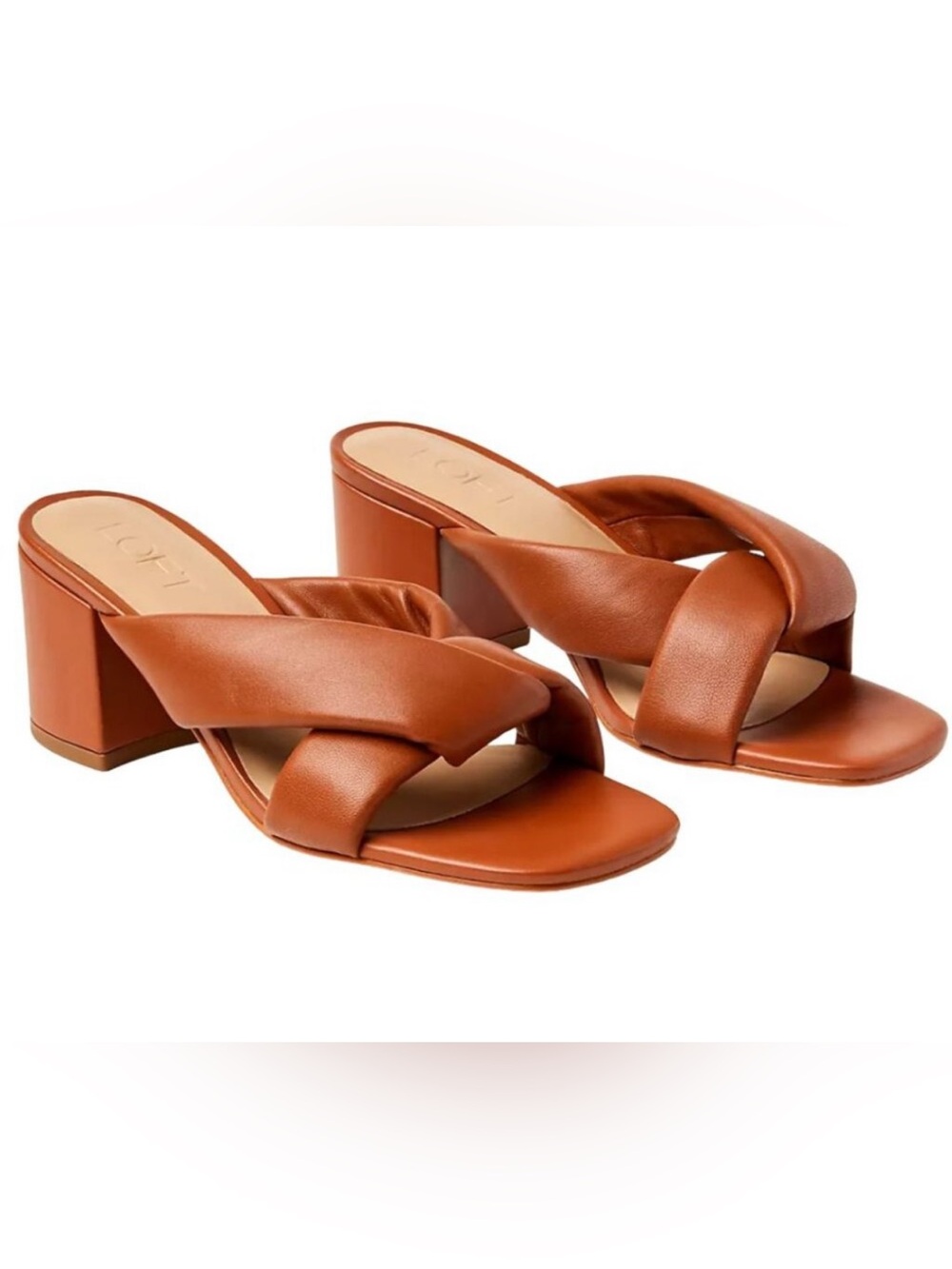Never Worn - LOFT Tan Brown Knotted Block Heel Slide Sandals Size 9.5